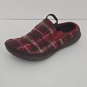 Merrell Red and Brown Plaid Slip-On Loafers